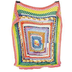 Vintage granny square rainbow bohemian crochet afghan